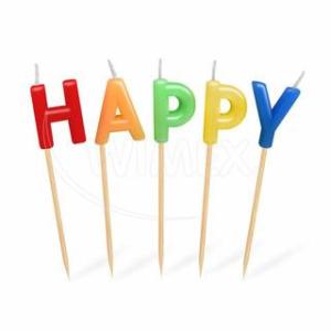 Sada svíček na špejli HAPPY BIRTHDAY-65mm